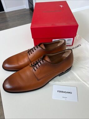 Ferragamo fosco brown tan leather lace up men’s dress shoes size 10